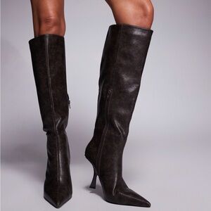 ASOS Public Desire Third Date high heeled knee boots in distressed brown